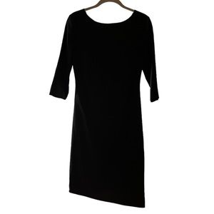 Halston Heritage Asymmetric Cocktail Dress 3/4 Sleeve Knot Back Black Size 0